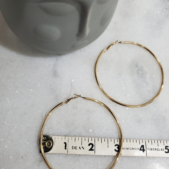 3" Diamond Cut Goldtone Hoop Earrings - Picture 7 of 7